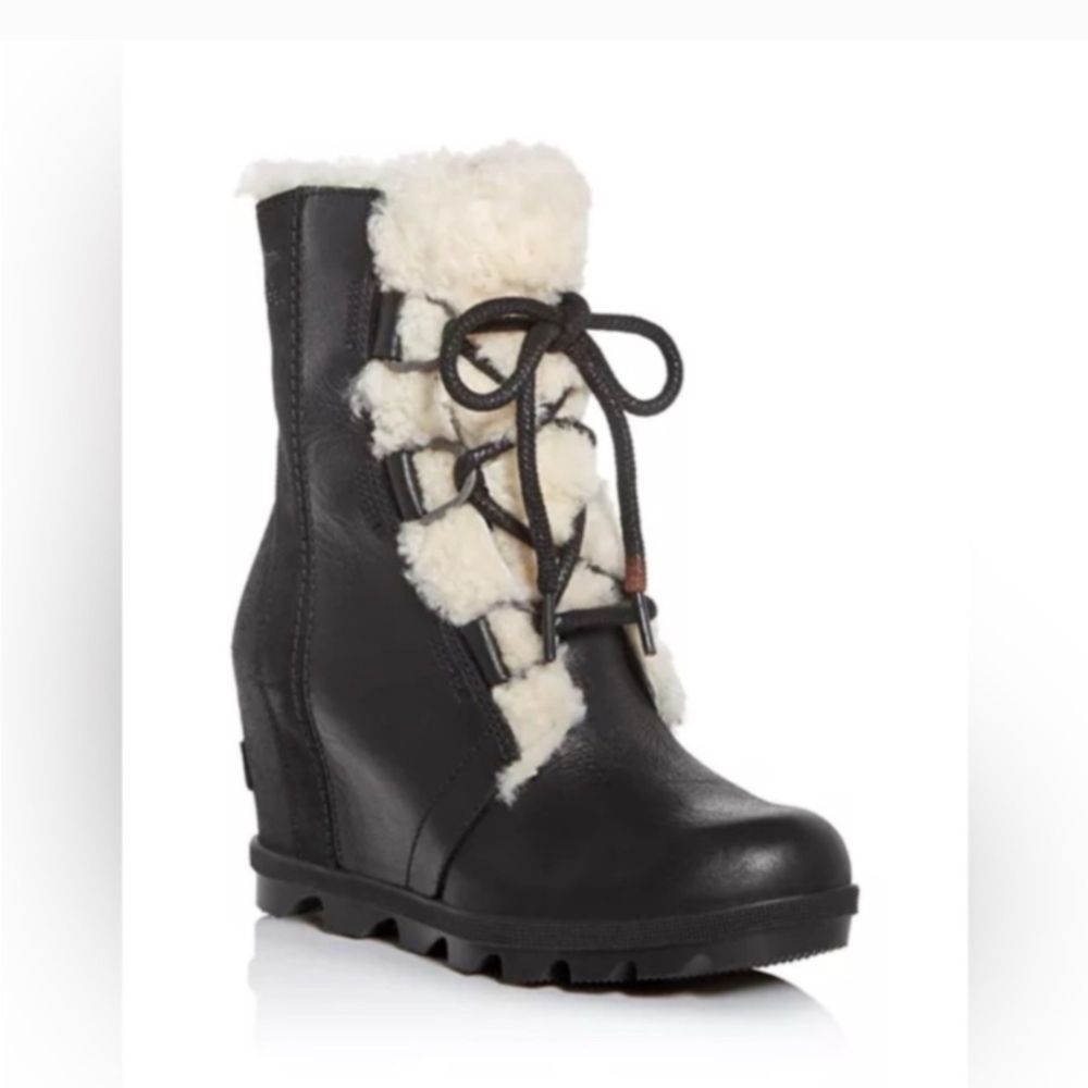 Women's Black and Cream Wedge Boots